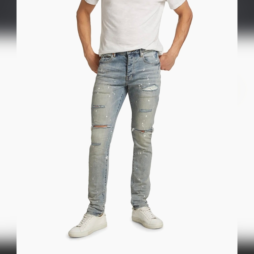 Purple Brand P001 Paint Splatter Distressed Skinny Jeans Mens 28